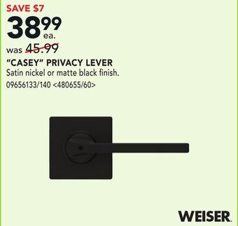 Lowe's Weiser "casey" privacy lever offer