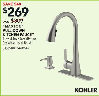 Lowe's Kohler "maxton" pull-down kitchen faucet offer