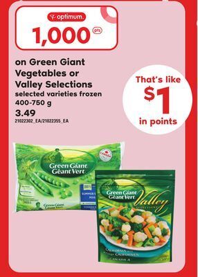 Loblaws Green giant vegetables or valley selections, 400-750 g offer