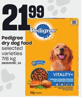 Loblaws Pedigree dry dog food, 7/8 kg offer