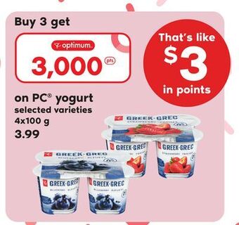 Loblaws Pc® yogurt, 4x100 g offer
