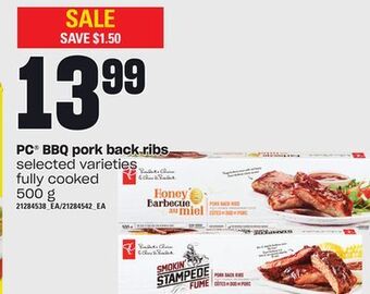 Loblaws Pc® bbq pork back ribs, 500 g offer