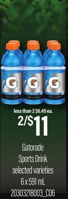 Loblaws Gatorade sports drink, 6 x 591 ml offer
