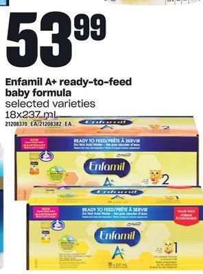 Loblaws Enfamil a+ ready-to-feed baby formula, 18x237 ml offer