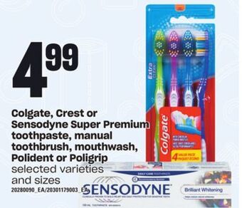 Loblaws Colgate, crest or sensodyne super premium toothpaste, manual toothbrush, mouthwash, polident or poligrip offer