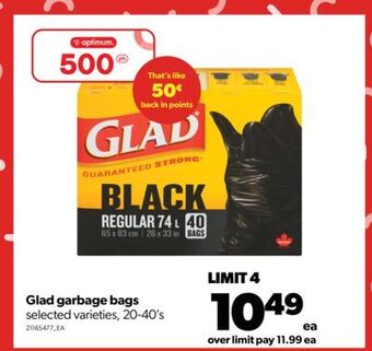 Real Canadian Superstore Glad garbage bags, 20-40's offer