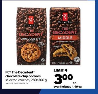 Real Canadian Superstore Pc® the decadent® chocolate chip cookies, 280/300 g offer