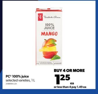 Real Canadian Superstore Pc® 100% juice, 1 l offer