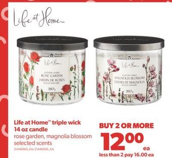 Real Canadian Superstore Life at home™ triple wick 14 oz candle offer