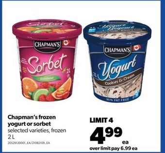Real Canadian Superstore Chapman's frozen yogurt or sorbet, 2 l offer