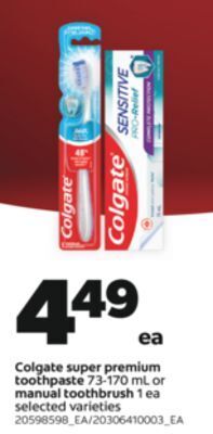 Real Canadian Superstore Colgate super premium toothpaste, 73-170 ml or manual toothbrush, 1 ea offer