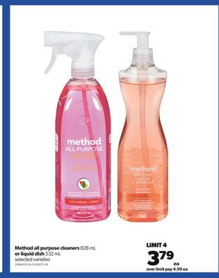 Real Canadian Superstore Method all purpose cleaners, 828 ml or liquid dish, 532 ml offer