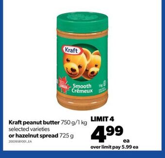 Real Canadian Superstore Kraft peanut butter, 750 g/1 kg or hazelnut spread, 725 g offer