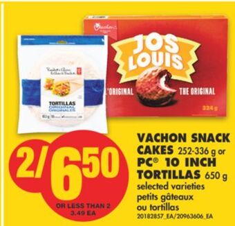 No Frills Vachon snack cakes, 252-336 g or pc® 10 inch tortillas, 650 g offer