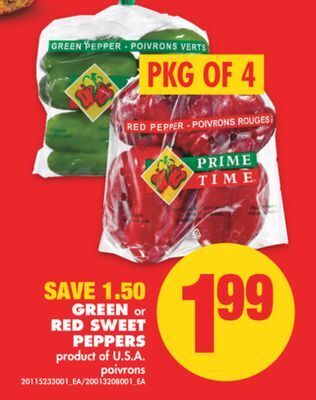 No Frills Green or red sweet peppers, pkg of 4 offer
