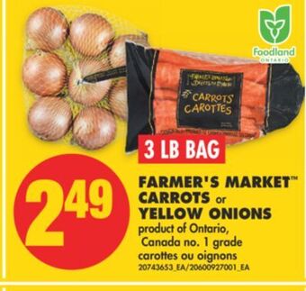 No Frills Farmer's market™ carrots or yellow onions, 3 lb bag offer