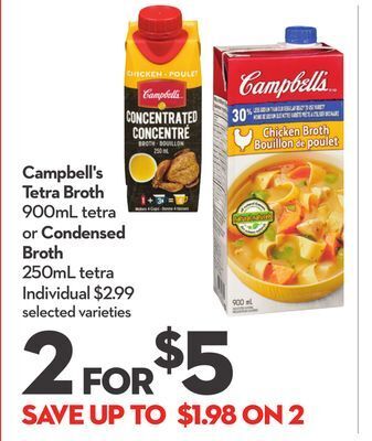Longo's Campbell's tetra broth 900ml tetra or condensed broth 250ml tetra offer