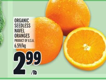 Metro Organic seedless navel oranges offer