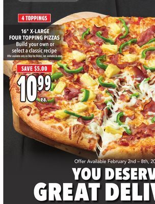 Metro 16" x-large four topping pizzas offer