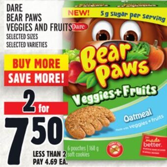 Metro Dare bear paws veggies and fruits offer