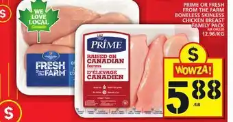 Food Basics Prime or fresh from the farm boneless skinless chicken breast family pack offer