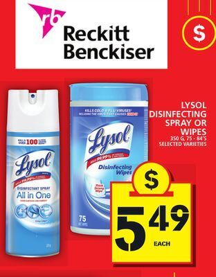 Food Basics Lysol disinfecting spray or wipes offer