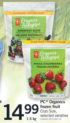 Fortinos Pc® organics frozen fruit, 1.5 kg offer