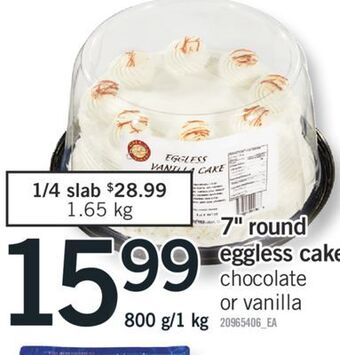 Fortinos 7" round eggless cake, 800 g/1 kg offer