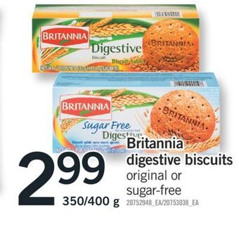 Fortinos Britannia digestive biscuits, 350/400 g offer