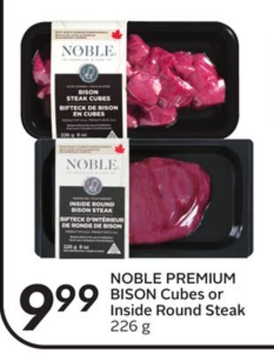 Sobeys Noble premium bison cubes or inside round steak offer
