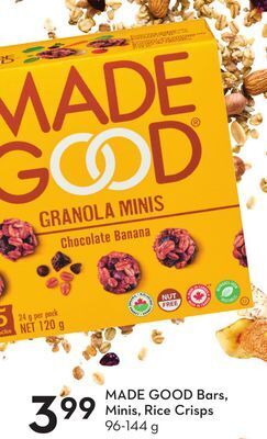 Sobeys Made good bars, minis, rice crisps offer