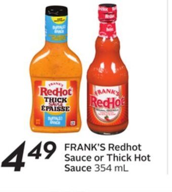 Sobeys Frank's redhot sauce or thick hot sauce offer