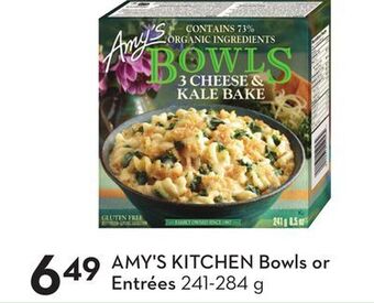 Sobeys Amy's kitchen bowls or entrées offer