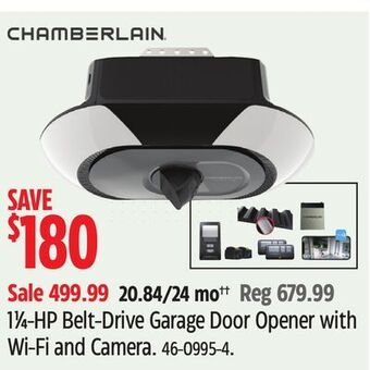 Canadian Tire Chamberlain 1 1⁄4-hp belt-drive garage door opener with wi-fi and camera offer