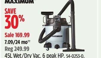 Canadian Tire Maximum 45l wet/dry vac 6 peak hp offer