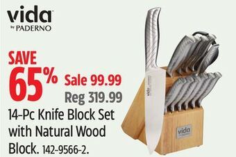 Canadian Tire Vida by paderno 14-pc knife block set with natural wood block offer