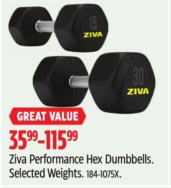Canadian Tire Ziva performance hex dumbbells offer