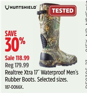 Canadian Tire Huntshield realtree xtra 17" waterproof men's rubber boots offer