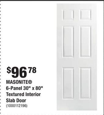 Home Depot Masonite® 6-panel 30" x 80" textured interior slab door offer