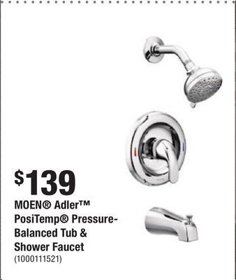 Home Depot Moen® adler™ positemp® pressure-balanced tub & shower faucet offer