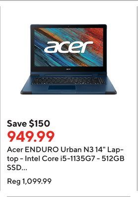 Staples Acer enduro urban n3 14" laptop - intel core i5-1135g7 - 512gb ssd - 8gb ram - windows 11 offer