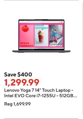 Staples Lenovo yoga 7 14" touch laptop - intel evo core i7-1255u - 512gb ssd - 16gb ram - windows 11 home offer