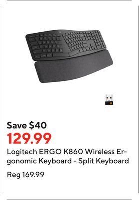 Staples Logitech ergo k860 wireless ergonomic keyboard - split keyboard offer