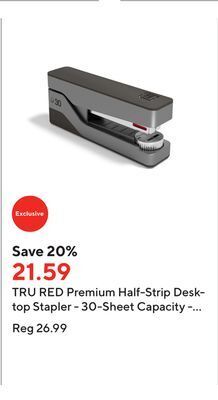 Staples Tru red premium half-strip desktop stapler - 30-sheet capacity - grey/red offer