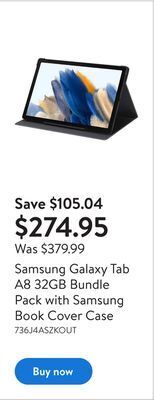 Walmart Samsung galaxy tab a8 32gb bundle pack with samsung book cover case offer
