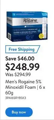 Walmart Men's rogaine 5% minoxidil foam | 6 x 60g offer