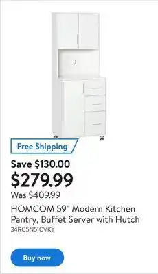 Walmart Homcom 59" modern kitchen pantry, buffet server with hutch offer