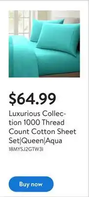 Walmart Luxurious collection 1000 thread count cotton sheet set|queen|aqua offer