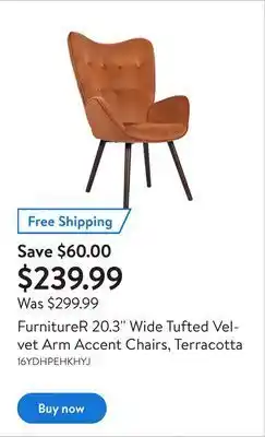 Walmart Furniturer 20.3'' wide tufted velvet arm accent chairs, terracotta offer