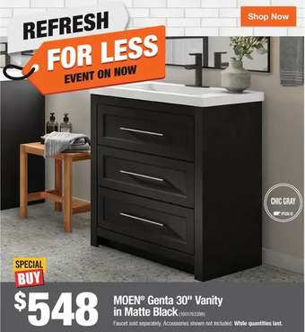 Home Depot Moen genta 30" vanity in matte black offer